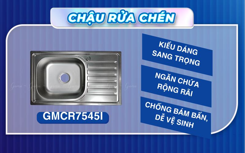 bồn rửa chén dập Inox 304 Gama GMCR7545I