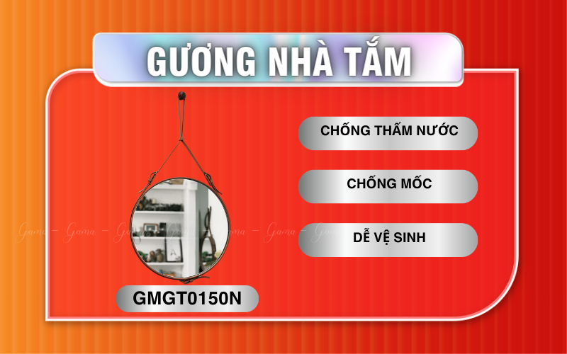 Gương tròn phòng tắm dây da GAMA GMGT0150N