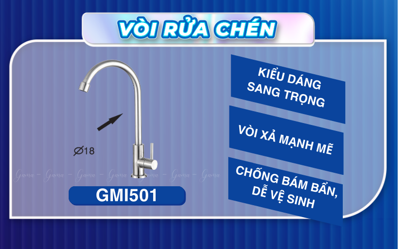 Vòi rửa chén lạnh inox 304 GAMA GMI501