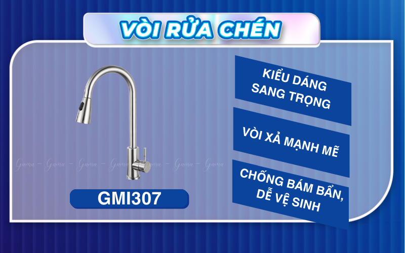Vòi rửa chén nóng lạnh inox 304 GAMA GMI307