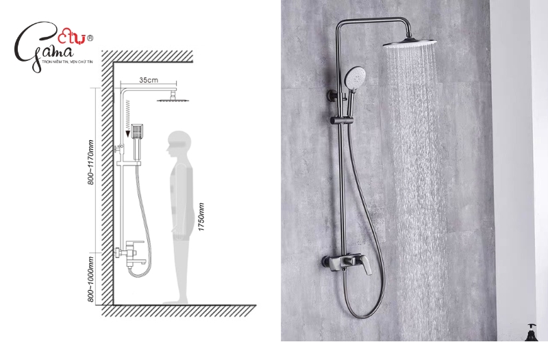 Cách lắp vòi sen tắm đứng chuẩn công thái học phù hợp với người Việt