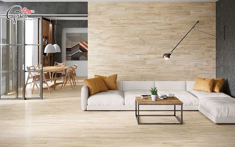 Gạch giả gỗ trang trí phòng khách