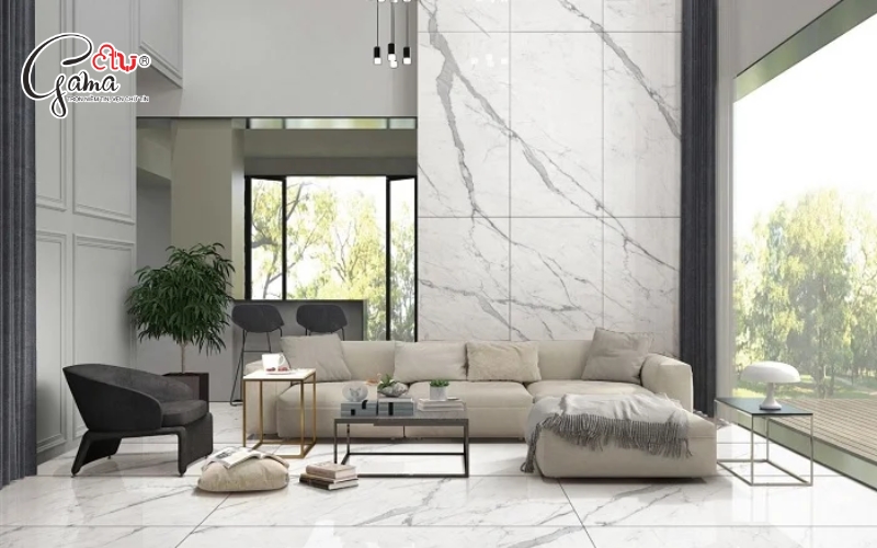 Gạch vân đá Marble + màu trung tính: Đậm chất sang trọng