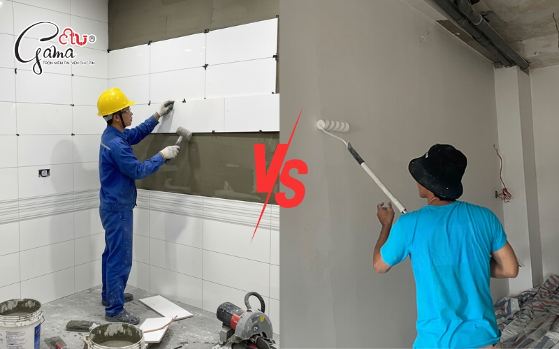So sánh giữa việc sơn tường và ốp gạch