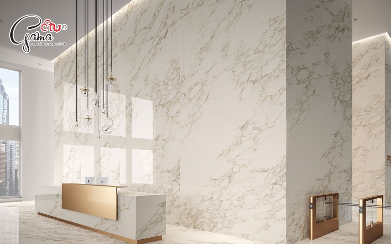 Gạch ốp tường vân đá Marble trắng – phong cách Châu Âu hiện đại