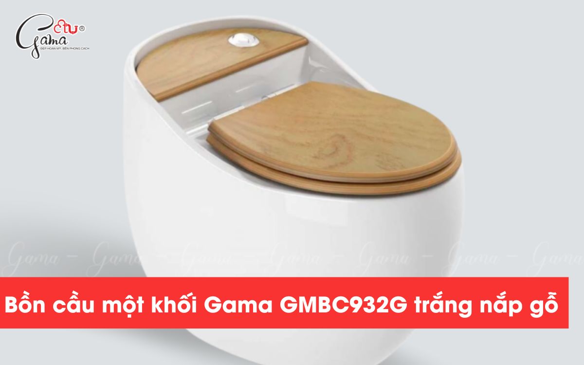Bồn cầu trứng Gama GMBC932G trắng nắp gỗ