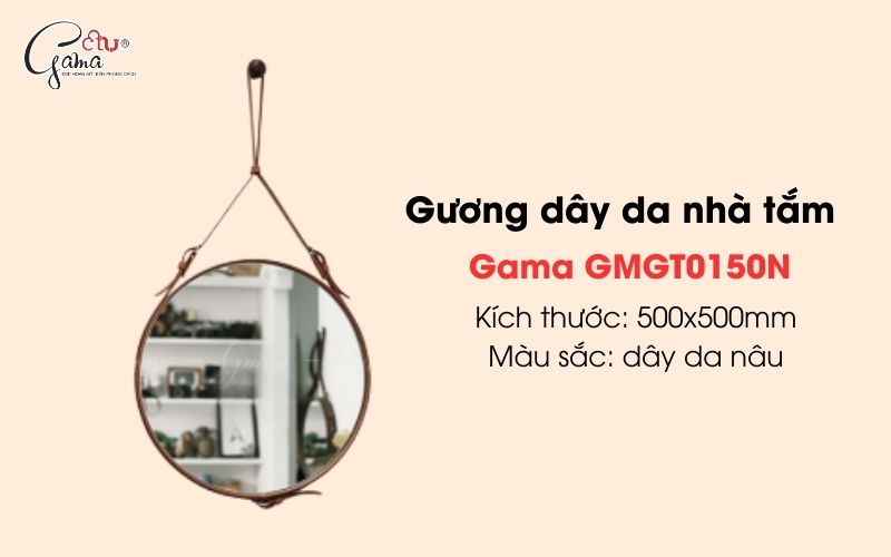 Gương tròn dây da nhà tắm Gama GMGT0150N