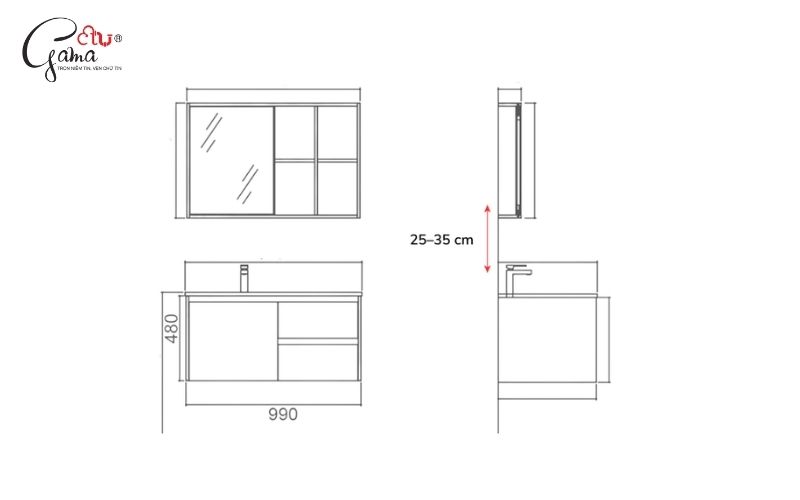 Chiều cao và khoảng cách lắp gương phòng tắm chuẩn