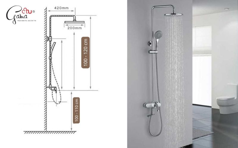 Khoảng cách lắp đặt sen tắm đứng