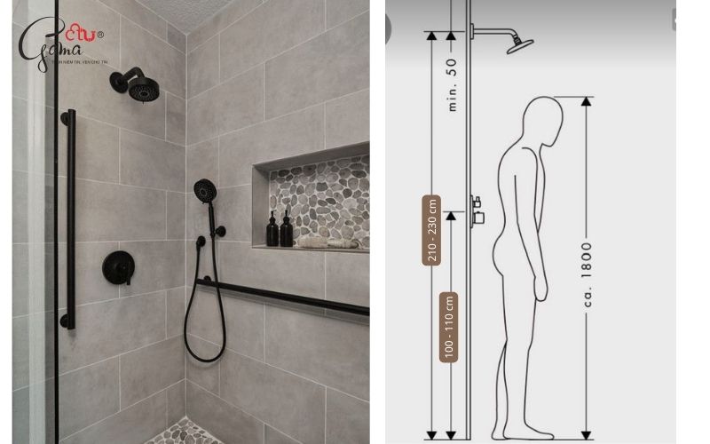 Khoảng cách lắp đặt sen tắm âm tường