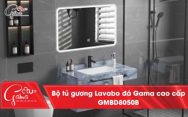 Bộ tủ gương lavabo đá Gama cao cấp GMBD8050B