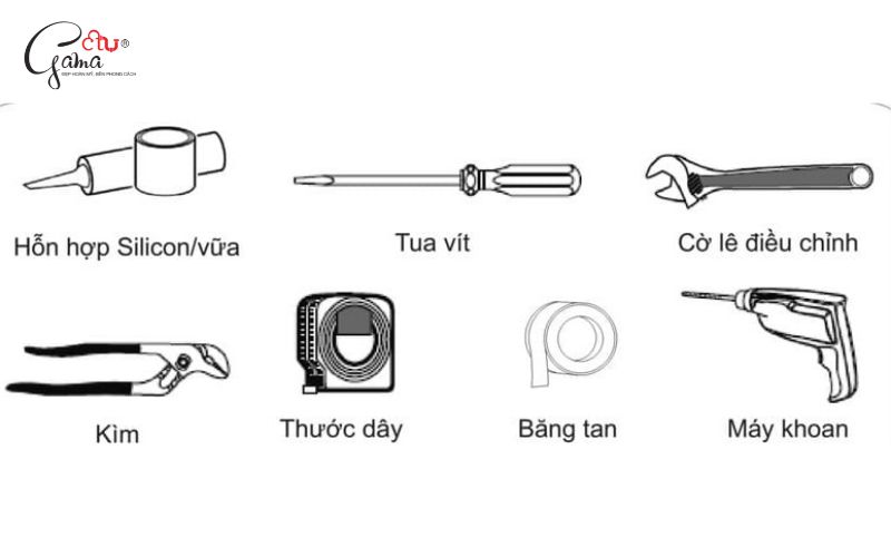 Bước chuẩn bị bồn cầu liền khối và dụng cụ cần thiết