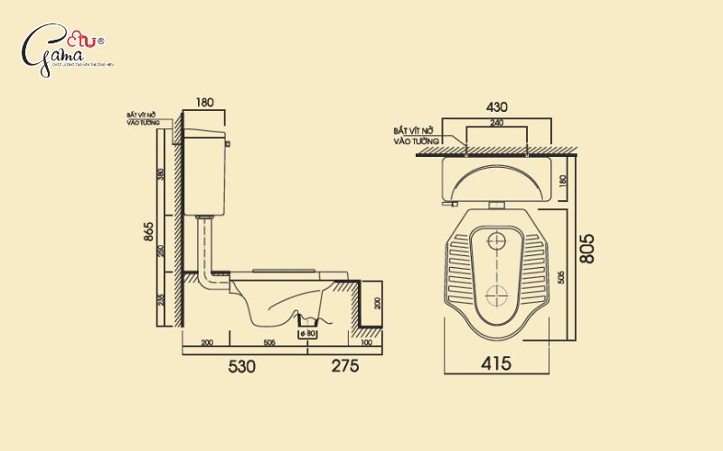 Kích thước đặt bồn cầu xổm chính xác