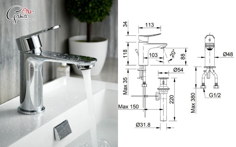 Kích thước vòi lavabo cho lavabo đặt bàn