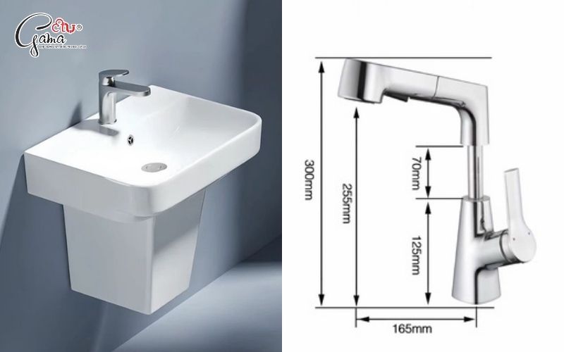 Kích thước vòi lavabo cho lavabo treo tường