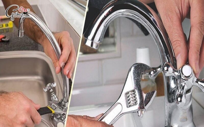 Tháo đầu vòi và tay gạt