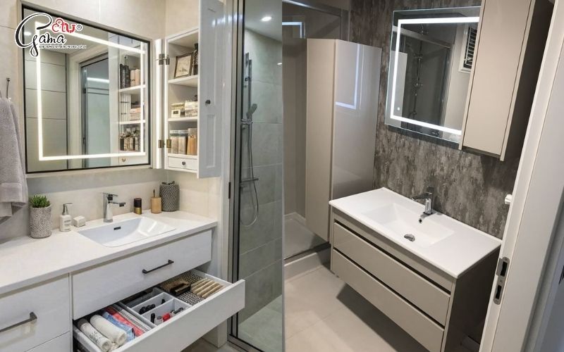 Chiều cao lắp lavabo theo bố cục và diện tích nhà tắm