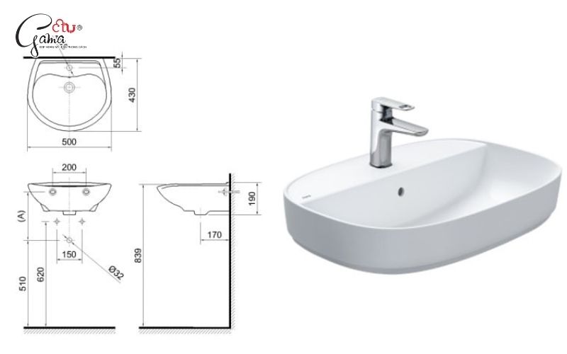 Chiều cao lavabo đặt bàn