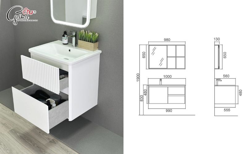 Chiều cao tiêu chuẩn lavabo gắn tủ
