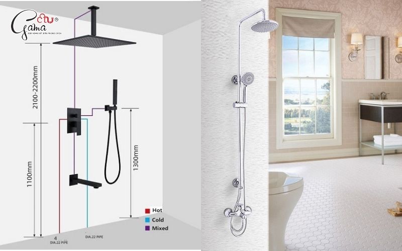 Chiều cao của vòi sen dây (sen tắm truyền thống)