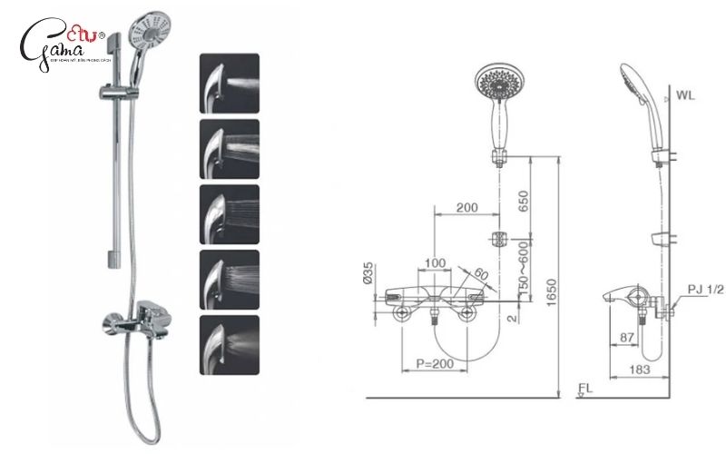 Chiều cao của vòi hoa sen đứng