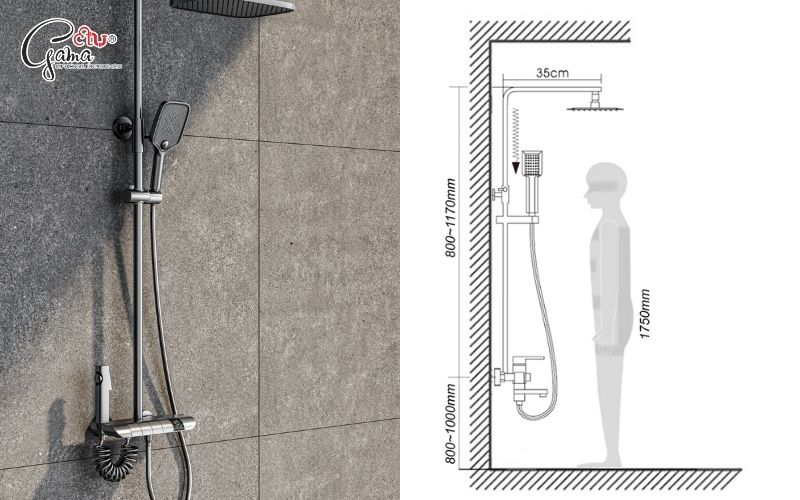 Chiều cao lắp vòi sen cho người lớn