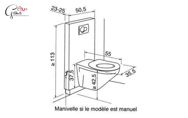 Khoảng cách bồn cầu treo tường theo hệ khung kỹ thuật