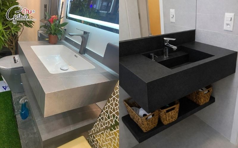 Bàn đá lavabo góc tường
