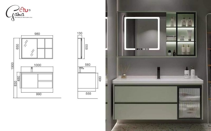 Kích thước tủ lavabo cho bàn đá