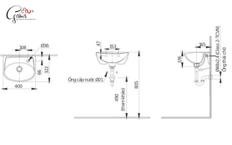 Kích thước bồn lavabo chân lửng