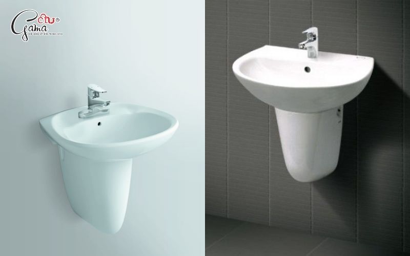 Lavabo chân lửng thiết kế gọn gàng che ống thoát nước