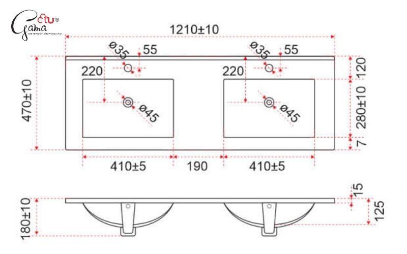 Kích thước chậu rửa mặt đôi treo tường phổ biến