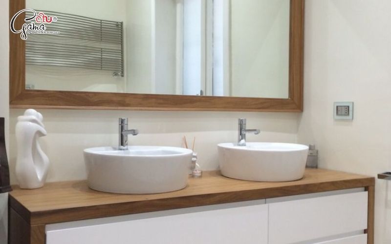 Lavabo đôi đặt bàn hiện đại cho phòng tắm