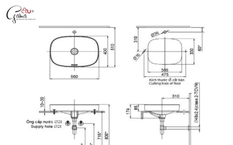 Kích thước bàn đá lavabo theo thiết kế treo tường