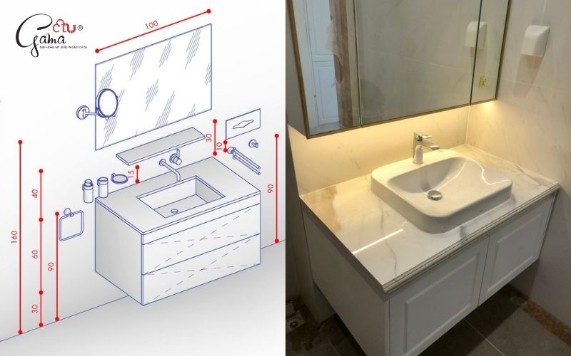 Kích thước ống xả phù hợp với bàn đá lavabo