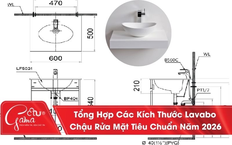 Tổng hợp các kích thước lavabo 