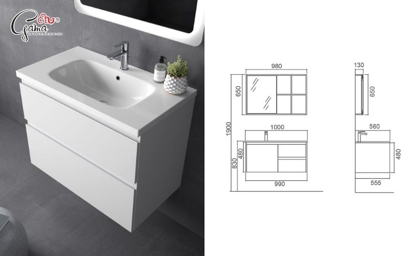 Kích thước tủ lavabo treo tường