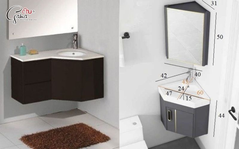 Kích thước tủ lavabo treo góc