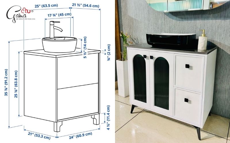Kích thước tủ lavabo chân đứng