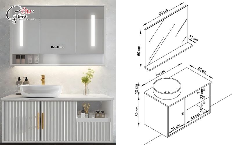 Kích thước tủ lavabo dương bàn