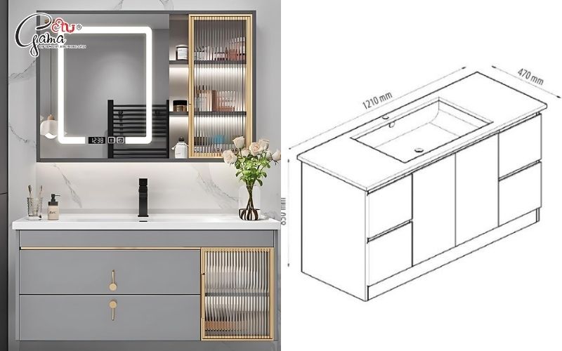 Kích thước tủ lavabo âm bàn