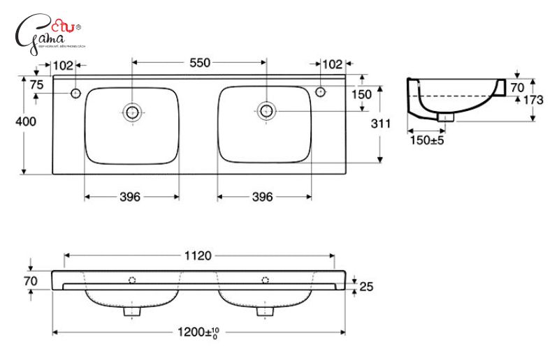 Khoảng cách giữa hai chậu rửa đôi hợp lý