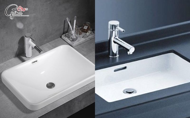 Lavabo âm bàn chữ nhật men trắng