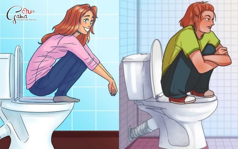 Ngồi thẳng lưng 90 độ, ngồi xổm lên bồn cầu