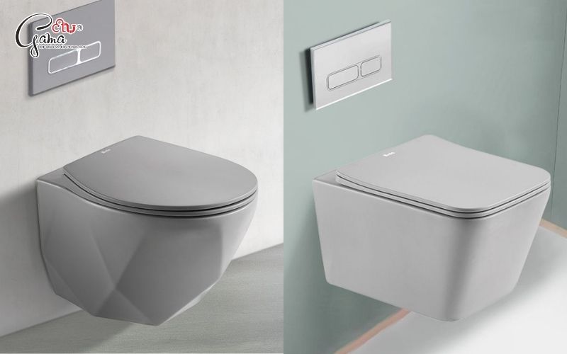 Bồn cầu 1 khối màu xám phù hợp không gian nhỏ