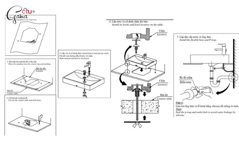 Kích thước tiêu chuẩn khi lắp đặt chậu rửa mặt bàn đá