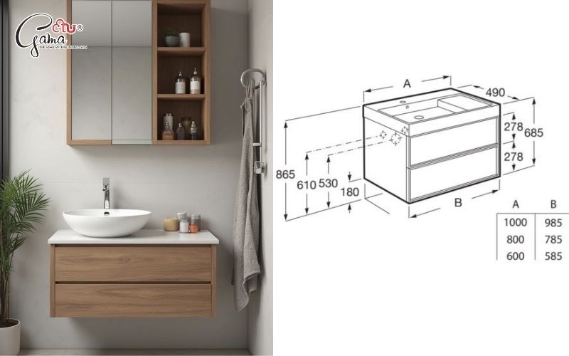 Gợi ý kích thước tủ lavabo treo tường theo diện tích phòng tắm