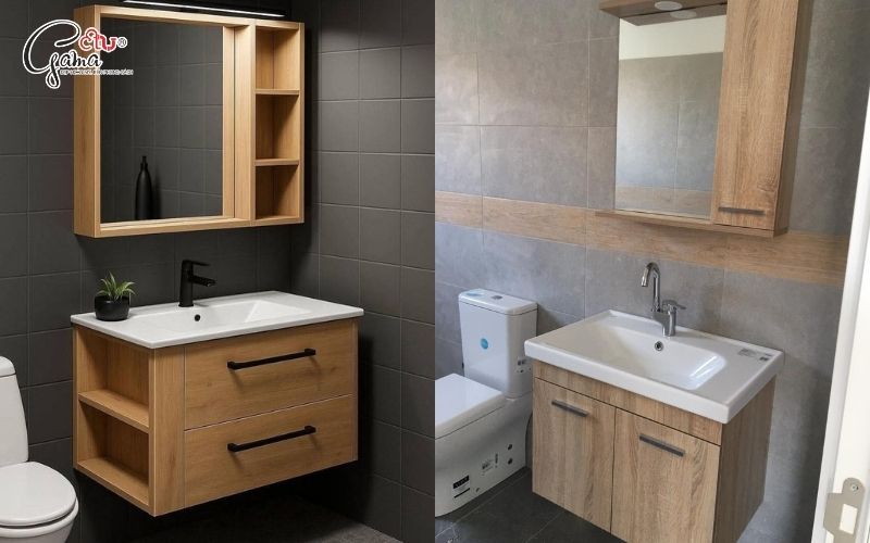 Bộ chậu rửa mặt kèm tủ gương hiện đại