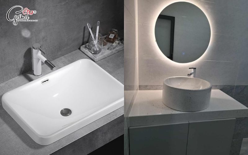 Lavabo đặt nổi trên bàn đá cao cấp