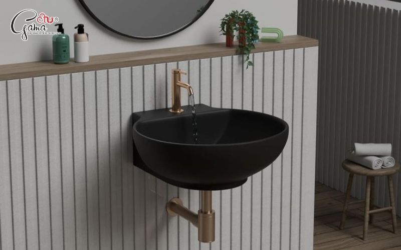 Chậu rửa treo tường màu đen nhỏ gọn